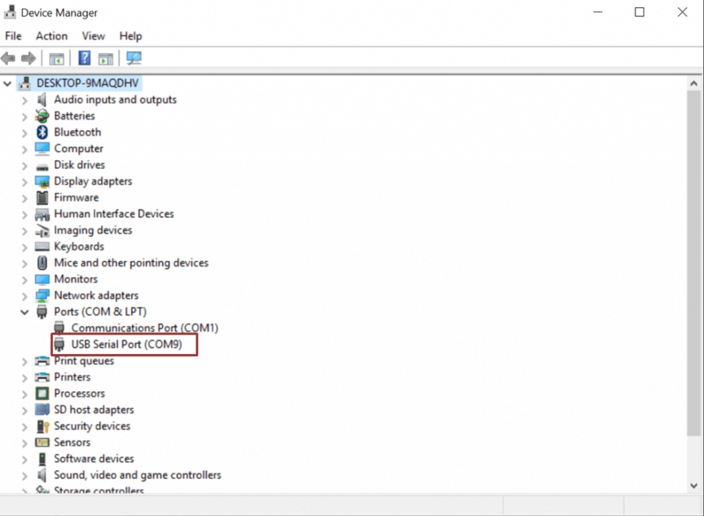 USB Serial port in Device Manager